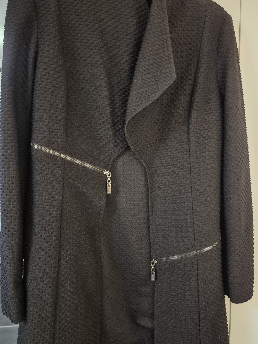 Joseph Ribkoff Black Textured Trench with Asymmetric Zip Detail